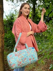 Indian Cotton Duffle Tote Bag Women <b>Quilted</b> Floral Bohemian Block Print Perfect <b>Summer</b> Winter Beach Travel Handmade Vintage Bag - Product Image 2