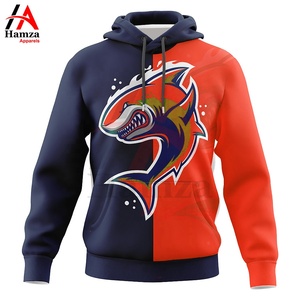 Sweats à capuche graphiques élégants de requin pour hommes femmes bleu Aqua noir double ton doux 100% coton polaire 280 GSM pull écologique - Product Image 2