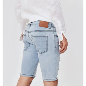 Custom Distressed Embroidery <b>Men</b> Fashion High Quality Washed <b>Baggy</b> Acid Wash Double Hem Denim <b>Shorts</b> - Product Image 2