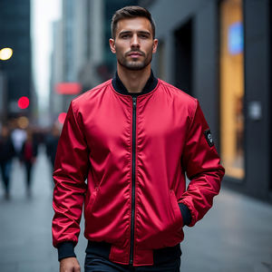 Respirant col rond Satin Bomber vestes décontracté vêtements de plein air fermeture éclair complète Baseball Bomber veste mâle Satin Varsity vestes - Product Image 1