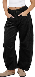 Pantalons en velours côtelé pour femmes, taille mi-haute, coupe baril, décontractés, amples, jambes larges, coupe courte, chevilles, nouvelle arrivée du Bangladesh, directement de l'usine - Product Image 3