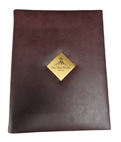 Porte-menu en cuir PU au design innovant pour restaurants et hôtels, brun foncé, avec plaque acrylique gravée au laser avec logo doré, format A4