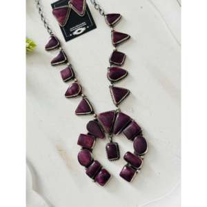 Navajo Handmade Fashion Jewelry <b>Set</b> Purple Spiny Oyster & Sterling Silver Cluster Necklace - Product Image 4
