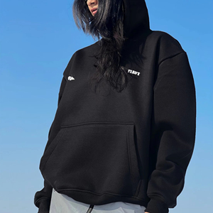 Sweat à capuche imprimé bouffant d'hiver noir unisexe 400gsm pull en coton de qualité pour hommes produit en vrac vendu en gros - Product Image 1