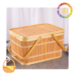Panier de pique-nique en bambou mignon avec poignée | Pour la préparation du pique-nique et le cadeau | Grande et petite taille disponible - Product Image 4