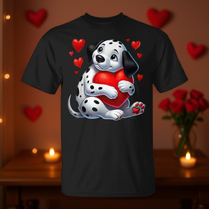 Camiseta con diseño de perro dámasceno abrazando un corazón para el Día de San Valentín, para amantes de los perros - Product Image 3