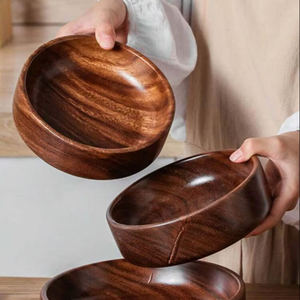 Bol de service en bois sculpté à la main, motif feuille tropicale, couleur personnalisable, vaisselle décorative en gros pour la maison et les fêtes - Product Image 1