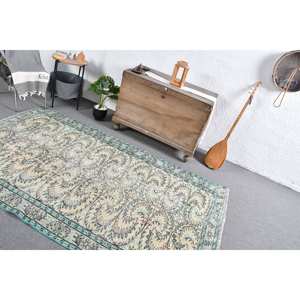 พรมขนแกะตุรกี4.8ft x 7.8ft วินเทจสีเบจสีเขียวปะต่อสไตล์โบฮีเมียนสี่เหลี่ยมขนาดใหญ่ใช้ในโถงทางเดิน - Product Image 5