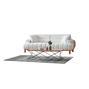 Modern 3-Seater <b>White</b> Boucle <b>Sofa</b> Set Wooden Legs Minimalist <b>Design</b> Reclining Convertible Includes Cushions Storage for Living - Product Image 1