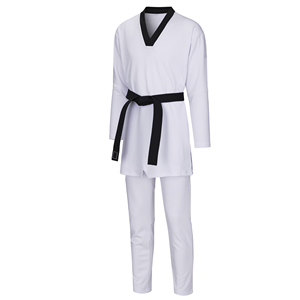 2023 Material de alta calidad ropa de artes marciales taekwondo algodón polivinílico 65/35 uniforme blanco diseño de marca personalizado conjuntos de ropa de tela - Product Image 1