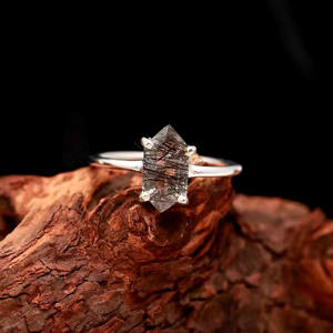 Noir Rutile Pierre Design Minimaliste 925 Bague En Argent Sterling Femmes Fille Anniversaire Cadeau D'anniversaire En Gros En Vrac - Product Image 3