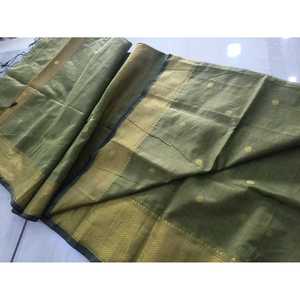 Sari Verde Sinfonía con Estampado Floral, Estilo de Vestido Pakistaní de Seda Banarasi, Modelo Banarasi Lehenga, Salwar Kameez Indio - Product Image 4