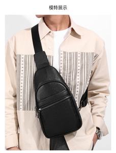 Sac de poitrine minimaliste en cuir véritable, sac à bandoulière, fermeture à glissière, imperméable, usage quotidien, toutes saisons, pour homme - Product Image 6