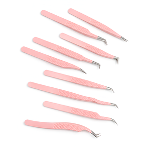 Juego de Pinzas de Precisión Profesionales de Acero Inoxidable Rosa con Mango Antideslizante para Extensión de Pestañas y Trabajos de Belleza Finos - Product Image 1