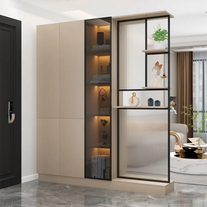 Mueble de Entrada de Madera Maciza, Separador de Sala de Estar, Mueble de Pasillo Moderno y Minimalista de Lujo con Puertas de Vidrio Acanalado - Product Image 1