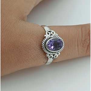 Handmade Dainty Amethyst Oval Crystal <b>Ring</b> Boho <b>Statement</b> Gift for Her Birthday Anniversary Christmas in Sterling <b>Silver</b> - Product Image 5