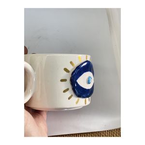 Doppia tazza di caffè turco fatta a mano con motivo a perlina malocchio - Product Image 3