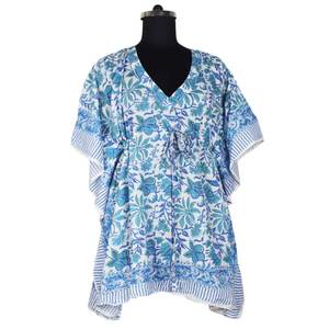 KFCS083 Vestido maxi de algodón sin mangas con estampado de bloques para mujer 100% Ropa de verano de diseñador orgánico Suministro ODM - Product Image 1
