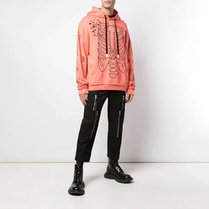 Wholesale Custom Distressed Drop Shoulder Unisex Hoodies Skeleton <b>Screen</b> Printed Vintage Stone Acid <b>Wash</b> Embroidered Logo Winter - Product Image 5