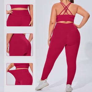 Conjuntos de mujer conjuntos de Fitness de gimnasio transpirables 2 uds. Sujetador deportivo de talla grande de secado rápido y mallas conjuntos de Yoga de cintura alta para mujer - Product Image 3