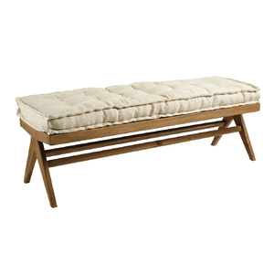 <strong>MRS</strong> WOODS Bedroom Bed End Ottoman Stool Beige Upholstered Velvet Tufted Wood Shoe Ottoman Storage <strong>Bench</strong> - Product Image 1