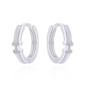 Trendy Sterling Silver <b>Hoop</b> <b>Earrings</b> with White Enamel Details Women's <b>Fine</b> Jewelry for Parties & Gifts Made in Thailand - Product Image 1