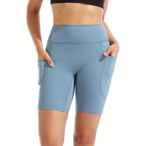 Short de yoga taille haute pour femme technologie d'évacuation de l'humidité taille élastique solide ajustement confortable pour Fitness course Gym Jogging - Product Image 4