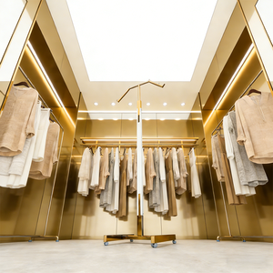 Espositore a 2 Vie per Negozio di Abbigliamento Uomo/Donna, Stand Espositivo con Asta Alta-<span class=keywords><strong>Bassa</strong></span> Dorata per Negozio di Abbigliamento Bambini - Product Image 4