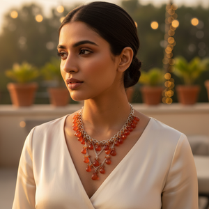 Elegante Collar de Cadena de Eslabones de Titanio Plateado con Piedra Preciosa de Cornalina para Mujer - Product Image 1