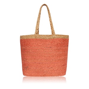 Grand sac de plage en paille de jute de luxe, forme seau, avec fond jaune et poignée longue pour le port à l'épaule, sac de shopping - Product Image 3