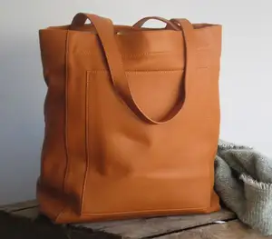 Bolso de cuero marrón para compras, bolsa de libro, de hombro