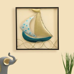 Décoration murale moderne de conception nautique oeuvre de feuille en métal peinte à la main pour le salon pour la pendaison de crémaillère - Product Image 1