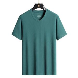 T-shirt pour homme à manches courtes en coton 100% à col en V, coupe classique, taille plus, été, fin, respirant, uni, haut formel - Product Image 3