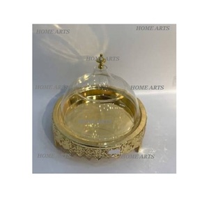 Brass Gold Polished <b>Cake</b> Serving Tray <b>With</b> <b>Glass</b> <b>Dome</b> Deluxe Quality Food Serving Tray <b>With</b> <b>Dome</b> For Sale - Product Image 1