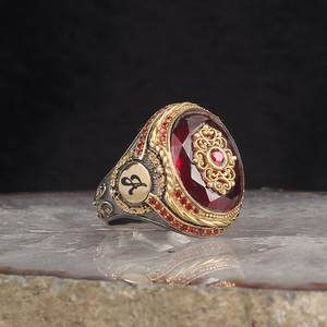 Anillo Turco de Plata de Ley 925 con Baño de Oro y Rodio Bicolor, Estilo Otomano para Hombre, Modelo RCEGYT-554 - Product Image 2