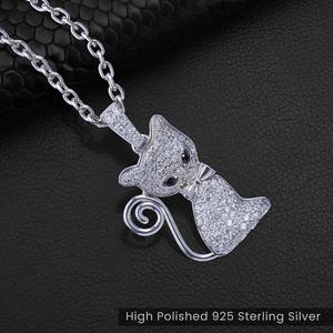 Collier pendentif hip-hop tendance avec diamants en moissanite VVS, plaqué or, argent 925, design chat pour femmes - Product Image 4
