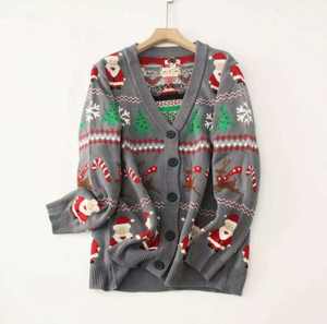 OEM Customized Winter Single-Breasted Knitted <b>Cardigan</b> <b>for</b> Women V-Neck Jacquard Pattern <b>Long</b> Sleeves Loose Waterproof Casual - Product Image 3