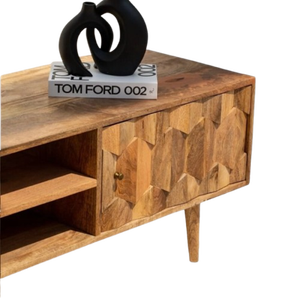 Unidad de TV de madera maciza de diseño moderno con características hechas a mano Almacenamiento ajustable-Embalado para el hogar Sala de estar Hotel Apartamento Uso - Product Image 2