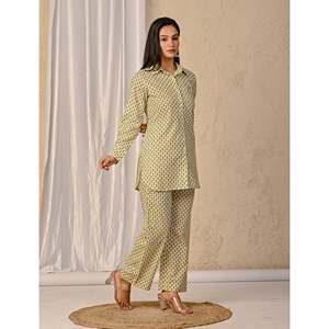 Conjunto de Dos Piezas de Algodón Bordado Barik Butti en Verde Pastel, Estilo Casual, Corte Recto, con Botones, Disponible en Tallas XXL, XL, L, 3XL, 4XL, 5XL, 6XL - Product Image 6