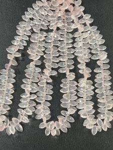 Cuentas de Briolette con forma de marquesa facetadas de cuarzo rosa natural AAA Tamaño de moda de lujo 7x14mm aprox. 17 pulgadas hebra - Product Image 6