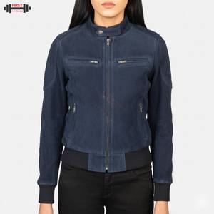 Chaqueta de Cuero para Mujer 2025, Chaqueta Bomber a Rayas de Pana de Talla Grande, Servicio OEM con Logotipo Personalizado - Product Image 1