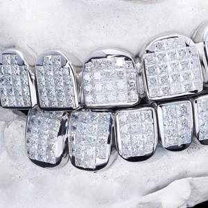 Men's 925 Silver Hip Hop Teeth Grillz Custom Iced Moissanite Diamond Dental Jewelry with White Gold <b>Chain</b> Best Price - Product Image 5