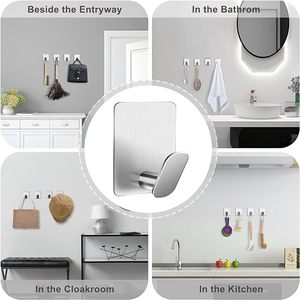 Stainless Steel Silver Adhesive Towel <b>Hooks</b> & Robe <b>Hooks</b> Stick-On Wall Design for Hanging Clothes & Hats in Bathroom or <b>Kitchen</b> - Product Image 4