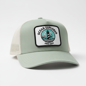 Casquette de camionneur en sergé de coton avec dos en maille, casquette snapback avec logo d'ancrage Ocean Drifters, couvre-chef de style pêche et voile en plein air - Product Image 1