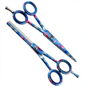 Juego de Tijeras Profesionales para el Cabello con Diseño de Puntos Azules, Tijeras de Corte y Entresacado con Borde Convexo Afilado y Patrón Vibrante - Product Image 1