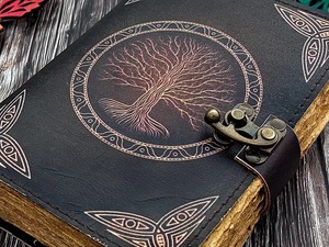 Hermoso diario de árbol de la vida en relieve para mujeres y hombres cuaderno de cuero genuino con encuadernación en espiral regalo de papel hecho a mano - Product Image 6