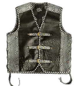 Gilet d'extérieur pour homme en cuir de vache véritable fait main, noir et blanc, respirant, vintage, pour la saison hivernale - Product Image 1