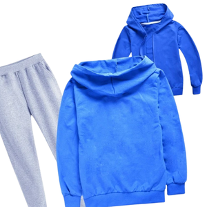ชุดเซ็ตเสื้อฮู้ดดี้สีน้ำเงินรอยัลแบบฟอกสี พร้อมกางเกงจ็อกเกอร์ ผ้าฟลีซนุ่ม สไตล์ลำลอง เหมาะสำหรับใส่เที่ยวเล่นหรือใส่ในฤดูหนาว - Product Image 3