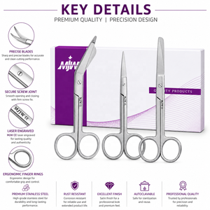 MJW Juego de 3 Tijeras de Primeros Auxilios de Acero Inoxidable Reutilizables para Hospital, Clínica y Atención de Emergencias - Product Image 4