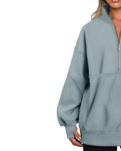 Light Blue Half Zip Oversized <b>Fleece</b> Sweatshirt Warm Winter <b>Women</b> Pullover With Kangaroo Pocket Casual Loose Fit <b>Top</b> - Product Image 2